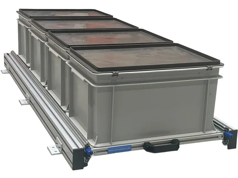 Aluminium schuifframe 120x40 cm met 4 bakken en deksel