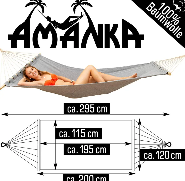 AMANKA 200 x 120 hangmat met frame - Grey