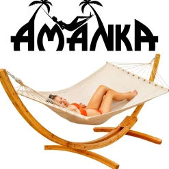 AMANKA 200 x 120 hangmat met houten frame - Beige