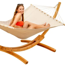 AMANKA 200 x 120 hangmat met houten frame - Beige