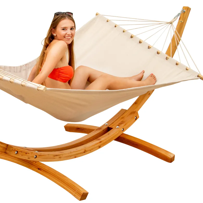 AMANKA 200 x 120 hangmat met houten frame - Beige