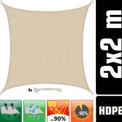 AMANKA 2 x 2 Luchtdoorlatend UV schaduwdoek - Beige