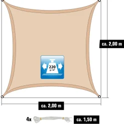 AMANKA 2 x 2 Luchtdoorlatend UV schaduwdoek - Beige