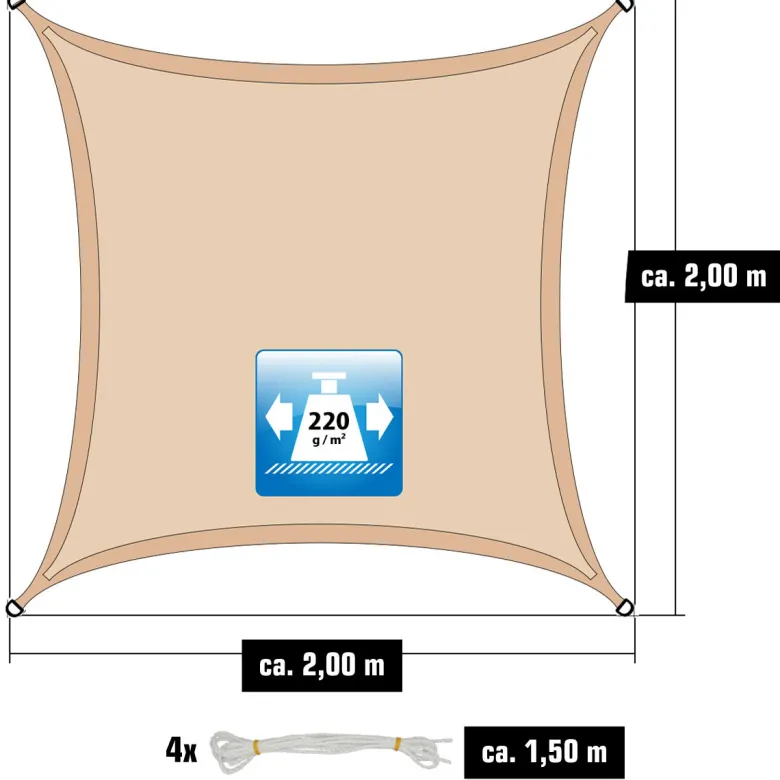 AMANKA 2 x 2 Luchtdoorlatend UV schaduwdoek - Beige