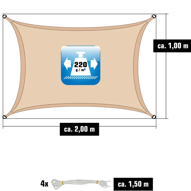 AMANKA 1x2m beige HDPE waterdoorlatend schaduwdoek