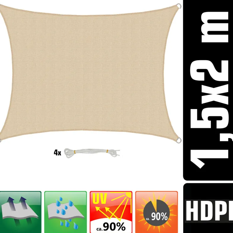 AMANKA 1,5x2m beige HDPE waterdoorlatend schaduwdoek