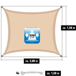 AMANKA 1,5x2m beige HDPE waterdoorlatend schaduwdoek