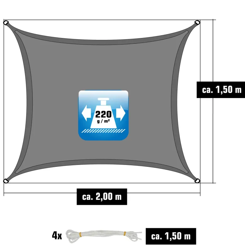 AMANKA 1,5x2m grijs HDPE waterdoorlatend schaduwdoek