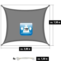 AMANKA 1,5x2m grijs Polyester waterdicht schaduwdoek