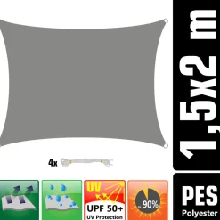 AMANKA 1,5x2m grijs Polyester waterdicht schaduwdoek