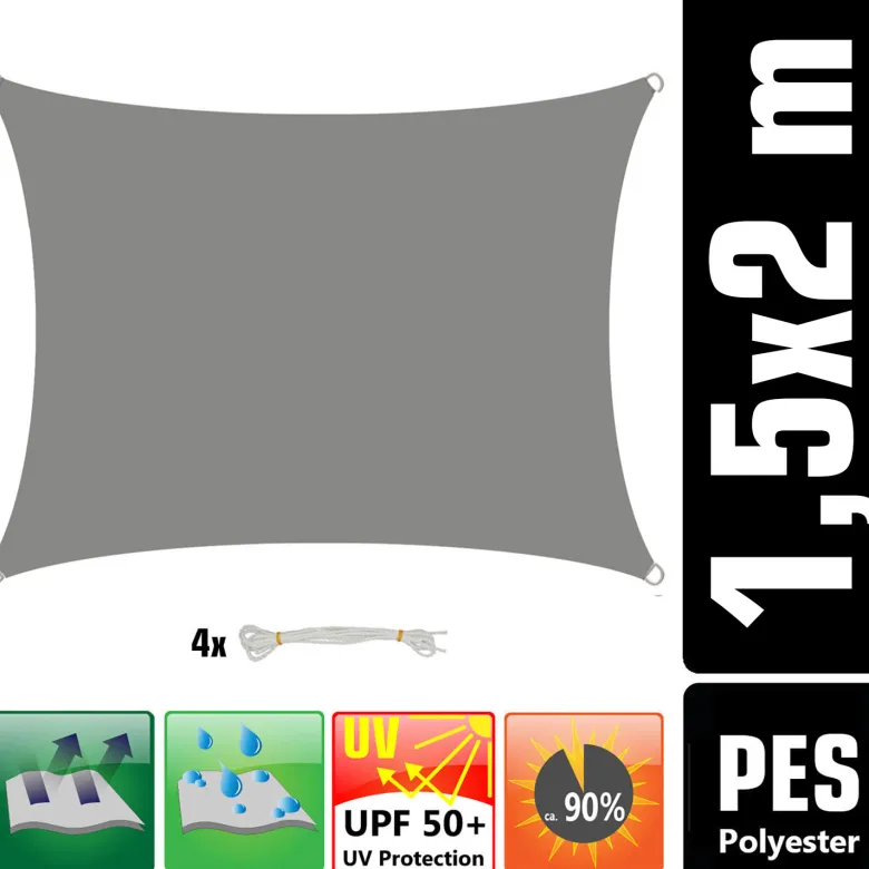 AMANKA 1,5x2m grijs Polyester waterdicht schaduwdoek