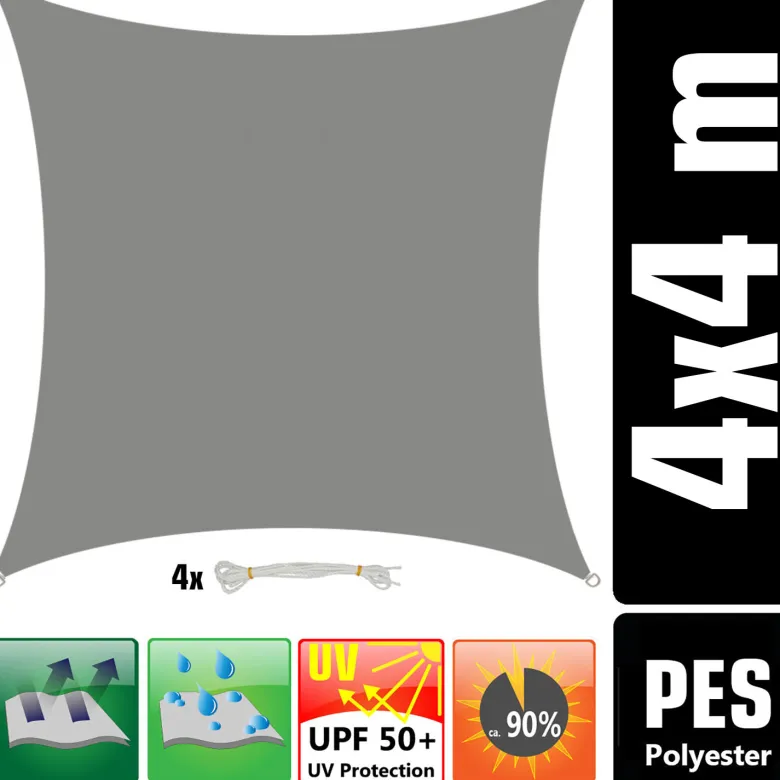 AMANKA 4x4m grijs Polyester waterdicht schaduwdoek