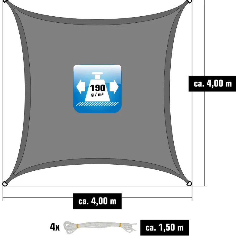 AMANKA 4x4m grijs Polyester waterdicht schaduwdoek
