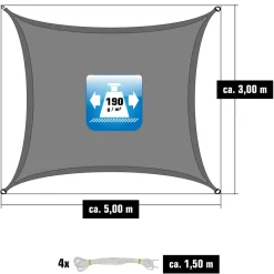 AMANKA 5x3m grijs Polyester waterdicht schaduwdoek