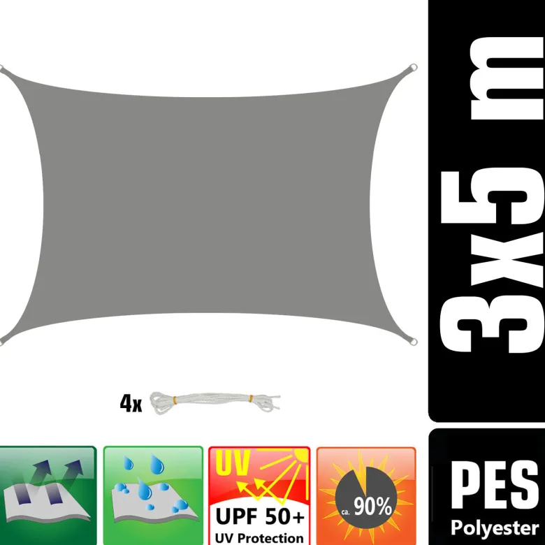 AMANKA 5x3m grijs Polyester waterdicht schaduwdoek