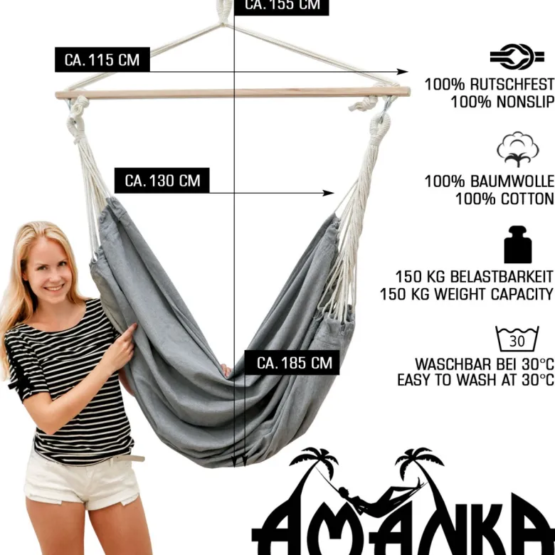 AMANKA 185 x 130 veiligheids hangstoel - Grey