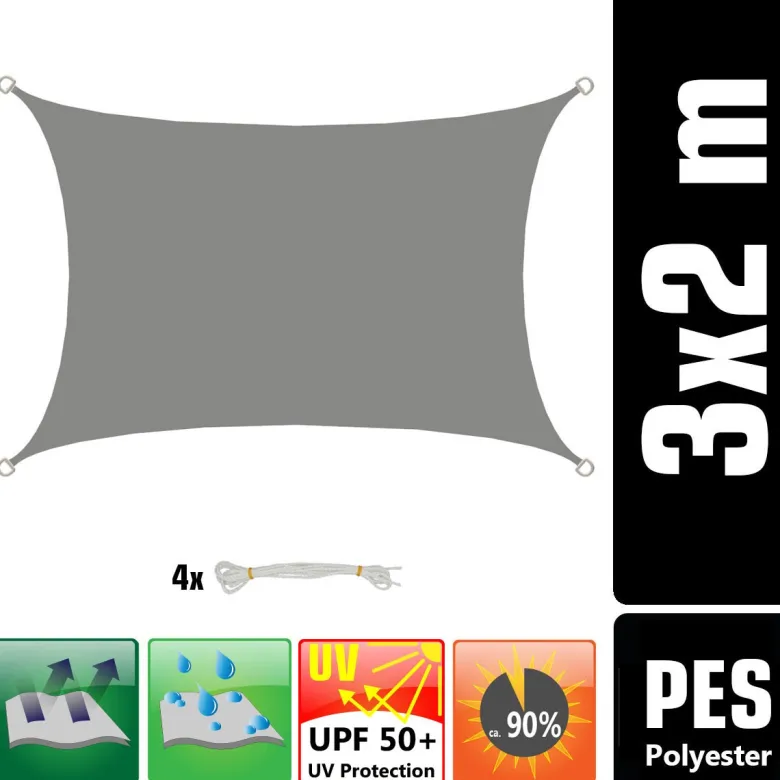 AMANKA 2 x 3 waterafstotende polyester schaduwdoek - Grey