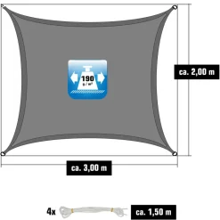 AMANKA 2 x 3 waterafstotende polyester schaduwdoek - Grey
