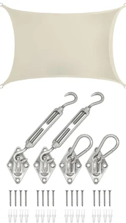 AMANKA 2 x 3 waterdicht schaduwdoek met bevestigingsset - Beige