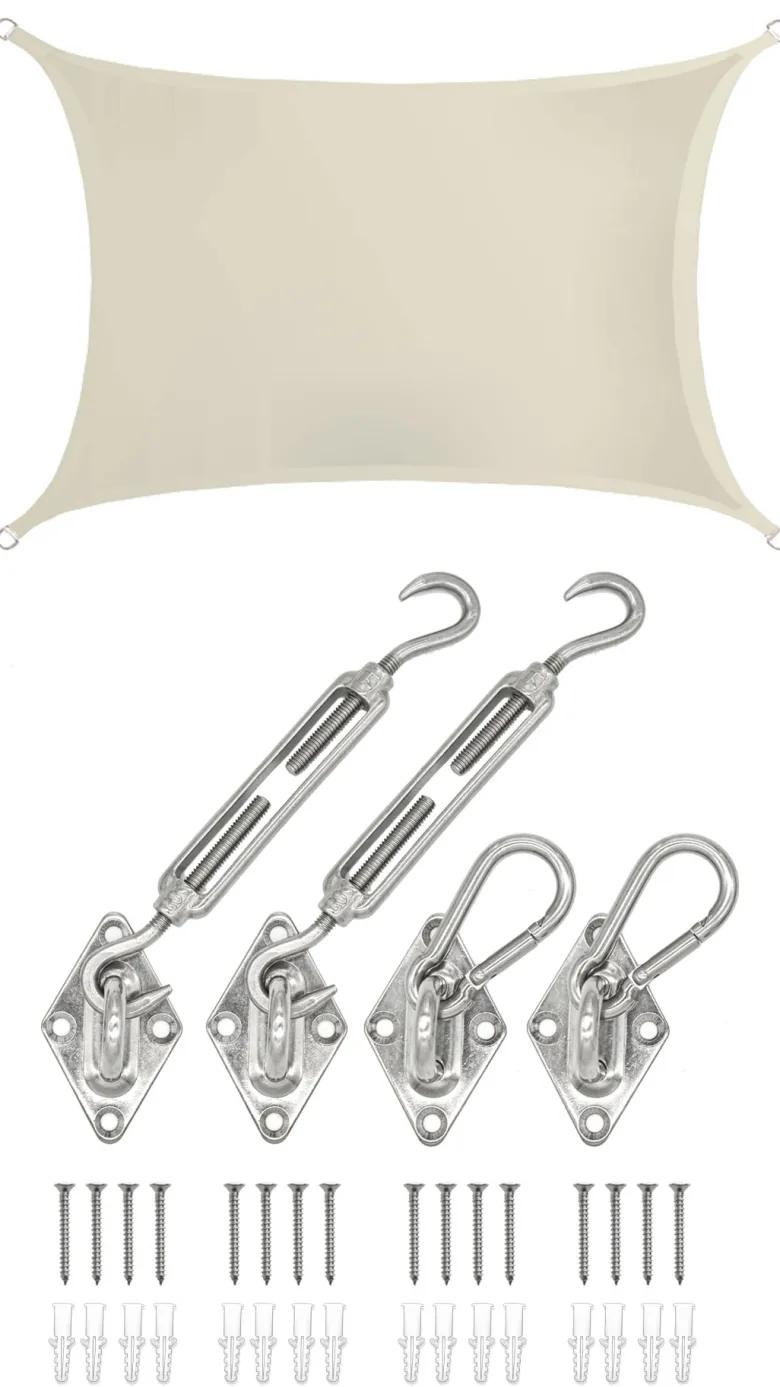 AMANKA 2 x 3 waterdicht schaduwdoek met bevestigingsset - Beige