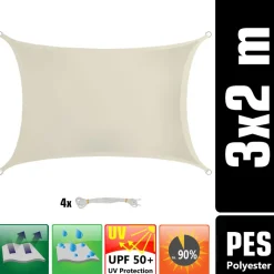 AMANKA 2 x 3 waterdicht schaduwdoek met bevestigingsset - Beige