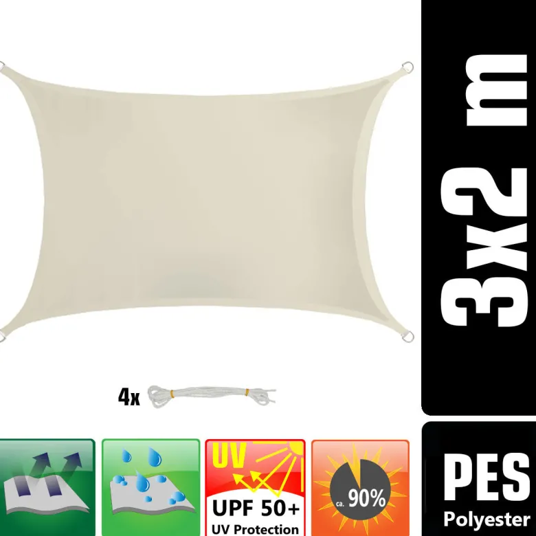 AMANKA 2 x 3 waterdicht schaduwdoek met bevestigingsset - Beige