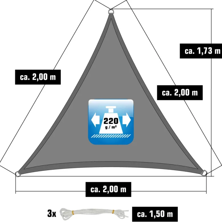 AMANKA 2 x 2 x 2 HDPE schaduwdoek - Grey