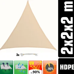 AMANKA 2 x 2 x 2 luchtdoorlatend UV schaduwdoek - Beige