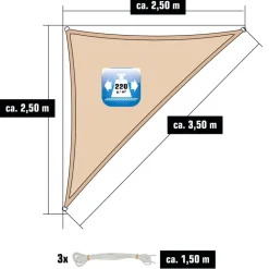 AMANKA 2,5 x 2,5 x 3,5 Luchtdoorlatend UV schaduwdoek - Beige