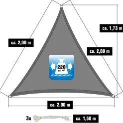 AMANKA 2 x 2 x 2 luchtdoorlatend UV schaduwdoek - Grey