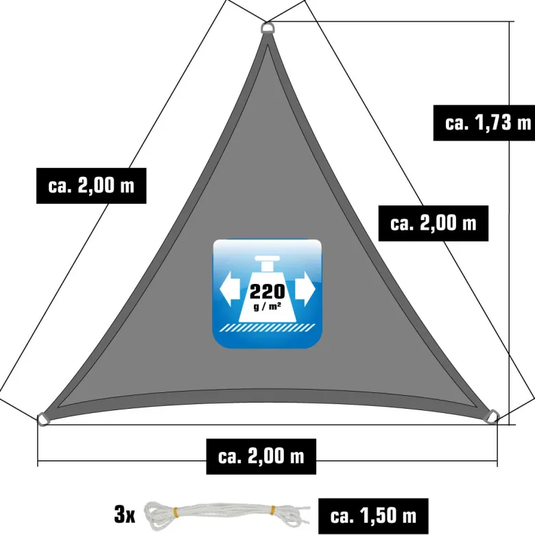 AMANKA 2 x 2 x 2 luchtdoorlatend UV schaduwdoek - Grey