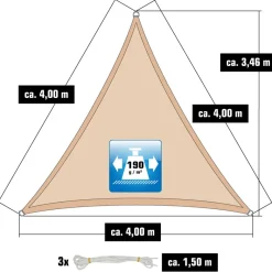 AMANKA 4x4x4 waterdicht schaduwdoek met bevestigingsset - Beige
