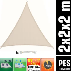 AMANKA 2 x 2 x 2 waterdicht schaduwdoek + bevestigingsset - Beige