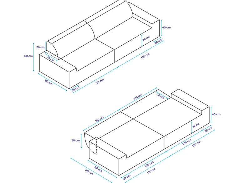 ARKO Dubbele Modulaire Bank - 240x80cm Grijs