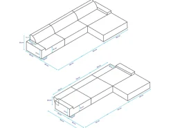 ARKO Triple Chaise Longue Modulaire Bank - 360x160cm Grijs