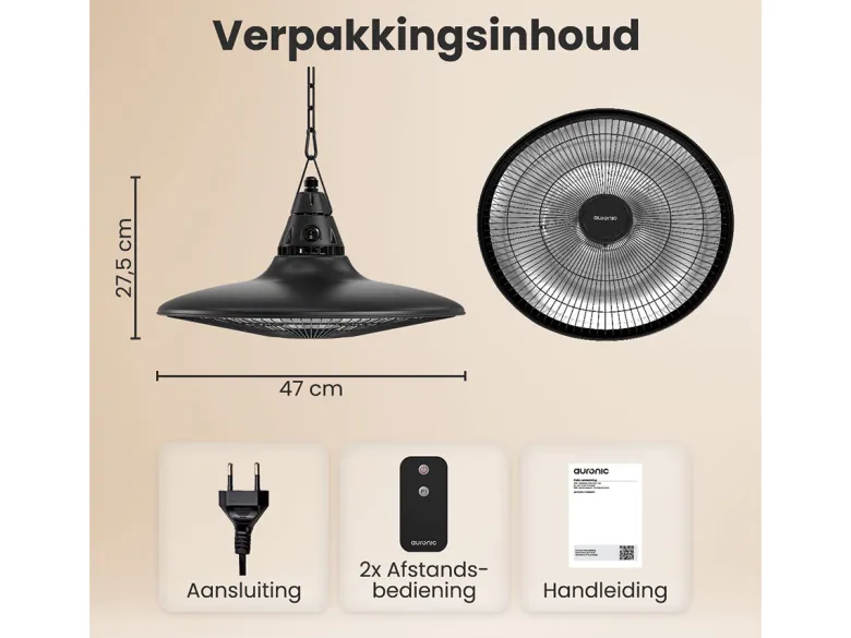 Auronic infrarood hangende terrasverwarmer - 1500 Watt