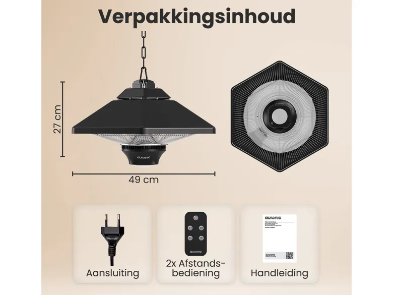 Auronic Infrarood hangende terrasverwarmer - 2000 watt