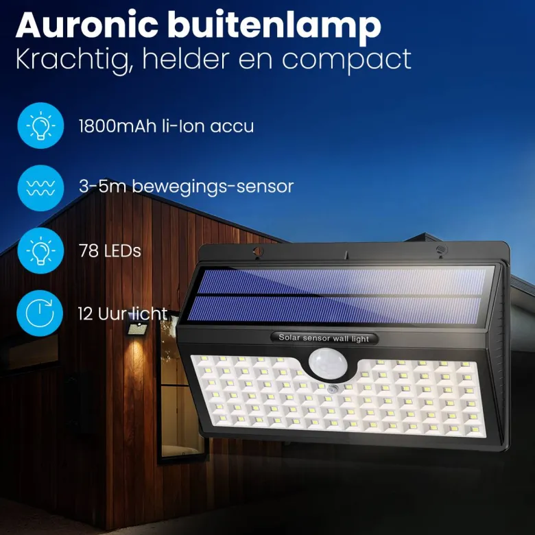 Auronic 78-LED Solar buitenlamp met bewegingssensor - Set van 2