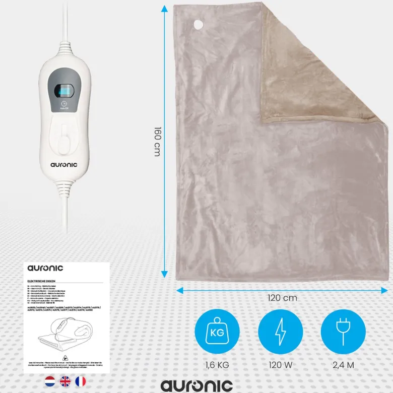 Auronic 1-persoons elektrische deken - Taupe
