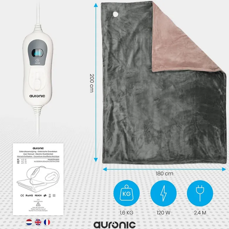 Auronic 2-Persoons elektrische deken - Grey