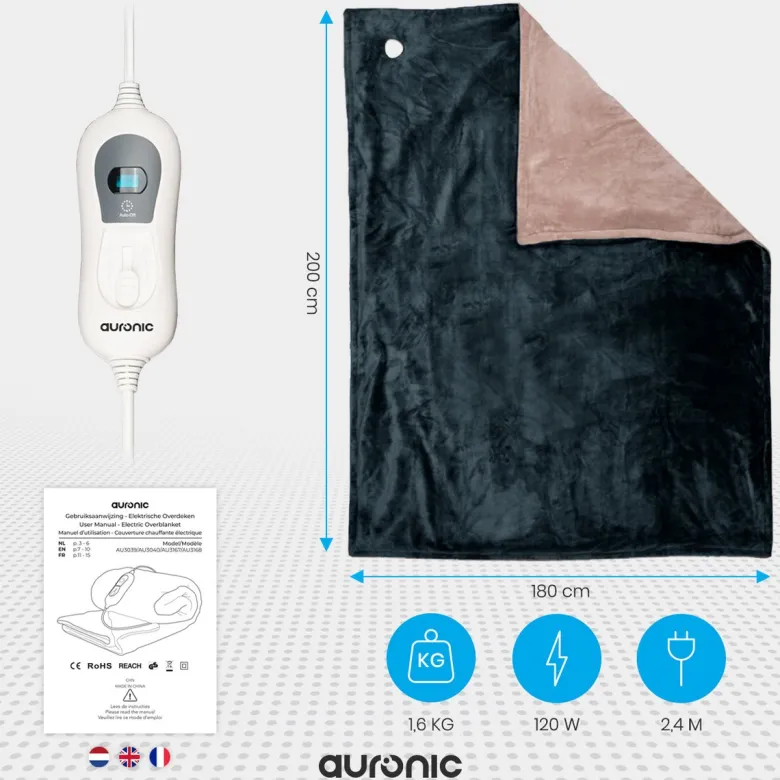 Auronic 2-persoons elektrische deken - Anthracite