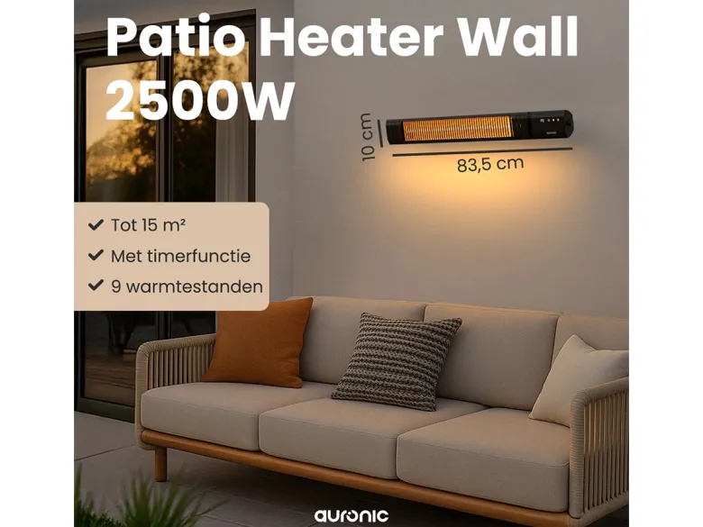 Auronic 2500 watt infrarood terrasverwarmer - Black