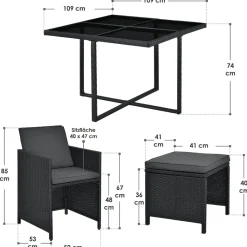 Baracoa L polyrotan zwarte diningset