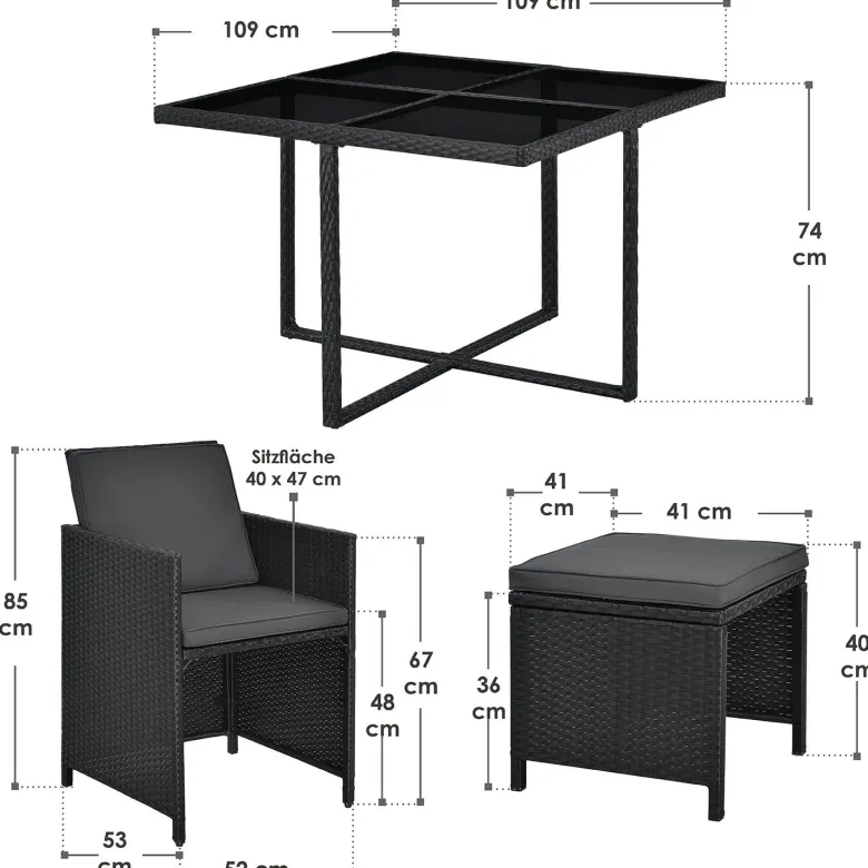 Baracoa L polyrotan zwarte diningset