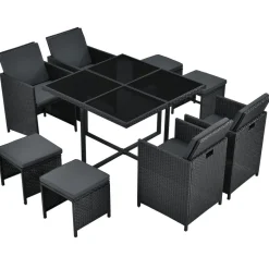 Baracoa L polyrotan zwarte diningset