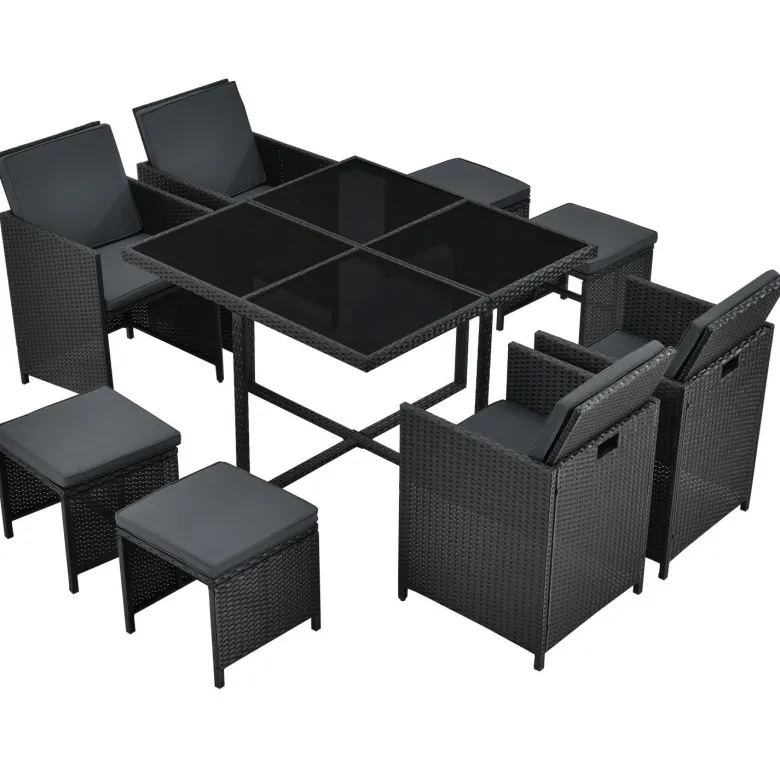Baracoa L polyrotan zwarte diningset