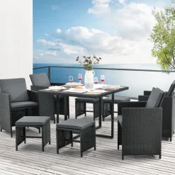 Baracoa L polyrotan zwarte diningset