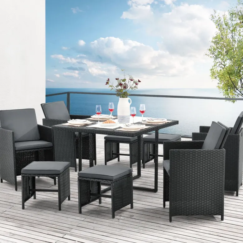 Baracoa L polyrotan zwarte diningset