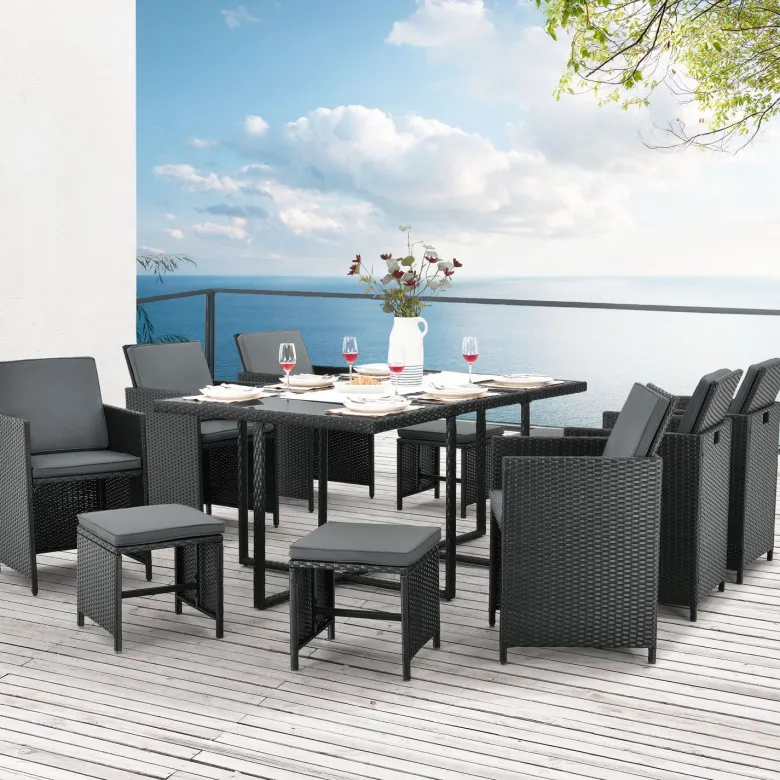 Baracoa XL polyrotan zwarte diningset