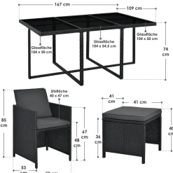 Baracoa XL polyrotan zwarte diningset